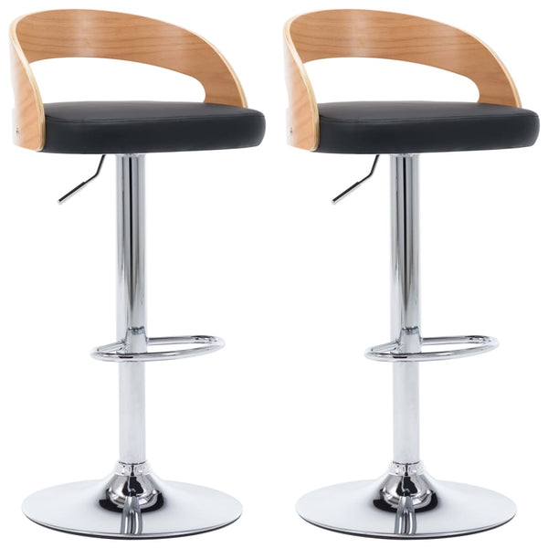 Bar Stools 2 Pcs Black Faux Leather And Bentwood Benches Bar Stools