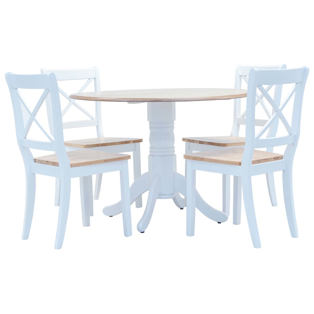 5 Piece Dining Set Solid Rubber Wood White And Brown Dining Sets
