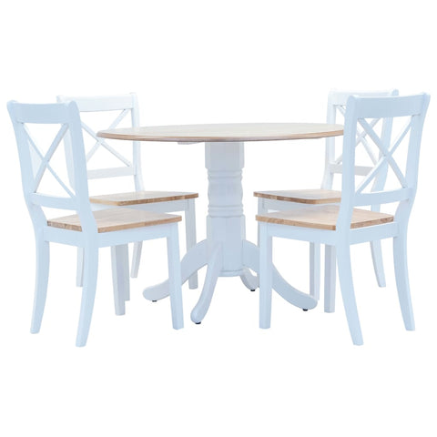 5 Piece Dining Set Solid Rubber Wood White And Brown Dining Sets