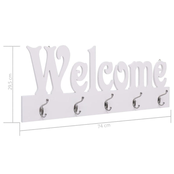 Hooks & Hangers Wall Mounted Coat Rack Welcome White 74X29.5 Cm