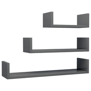 Wall Display Shelf 3 Pcs High Gloss Grey Engineered Wood