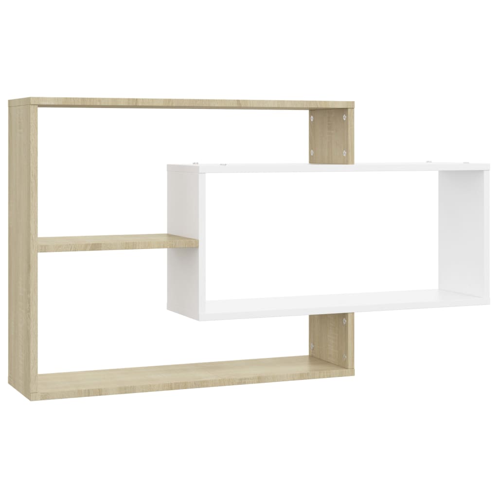 Wall Shelves White And Sonoma Oak 104X20x58.5 Cm Engineered Wood