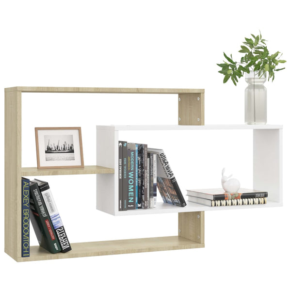 Wall Shelves White And Sonoma Oak 104X20x58.5 Cm Engineered Wood
