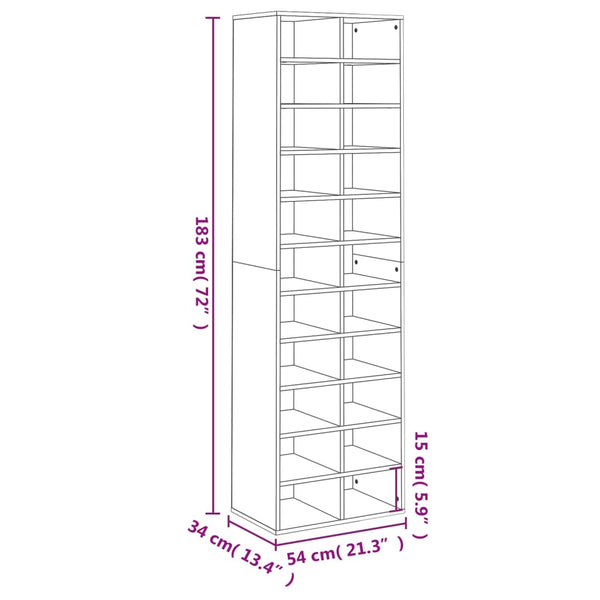 Vidaxl Shoe Cabinet Sonoma Oak 54X34x183 Cm Engineered Wood Shoe Cabinets