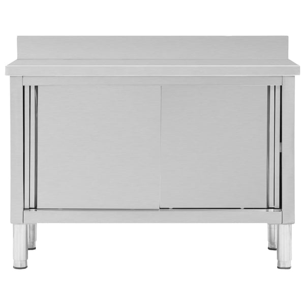 Vidaxl Work Table With Sliding Doors 120X50x (95 97) Cm Stainless Steel Dining Tables