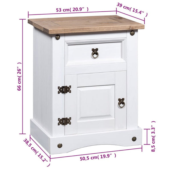 Vidaxl Bedside Cabinet Mexican Pine Corona Range White 53X39x67 Cm Bedside Tables