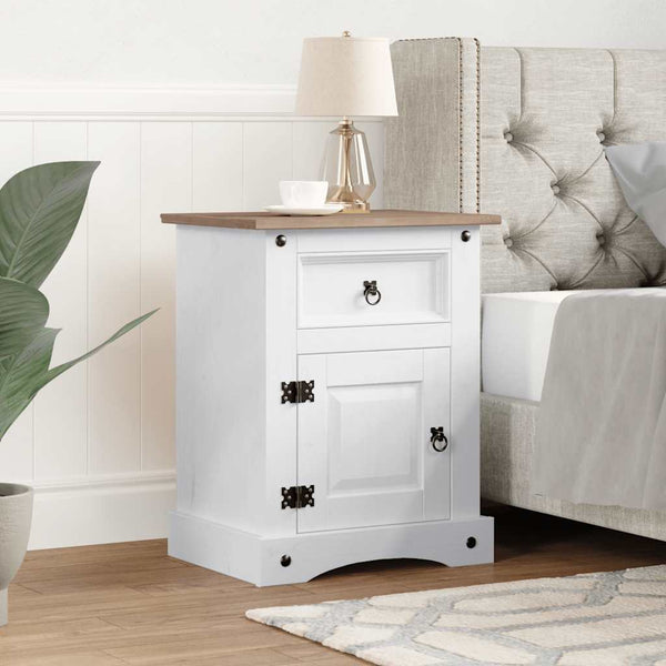 Vidaxl Bedside Cabinet Mexican Pine Corona Range White 53X39x67 Cm Bedside Tables