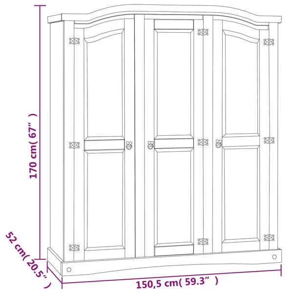 Wardrobe Mexican Pine Corona Range 3 Doors White Closet Organisers