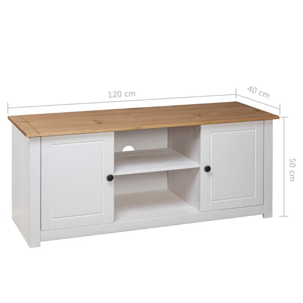 Tv Cabinet White 120X40x50 Cm Solid Pine Wood Panama Range