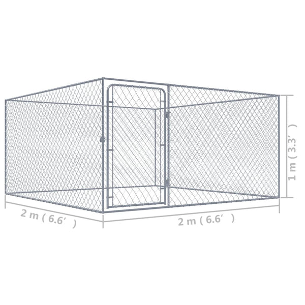 Galvanised Steel Dog Kennel With Hinged Door Outdoor Pet Enclosure 2X2x1 Metre Dog Kennels