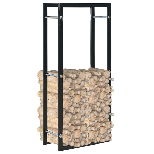 Steel Firewood Rack Black Rectangular Log Holder For Home And Garden Firewood Racks