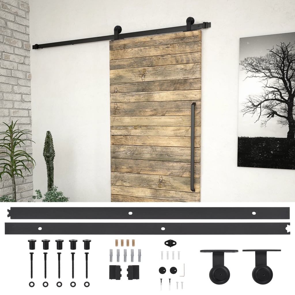 Vidaxl Sliding Door Skien Hardware Kit 200 Cm Steel Black Sliding Door Hardware