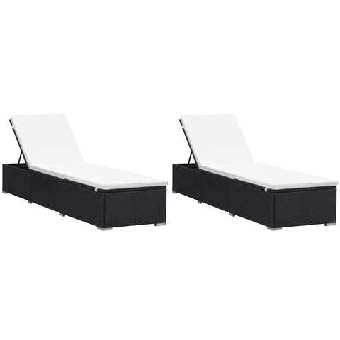 Sun With Cushions 2 Pcs Poly Rattan Black Loungers