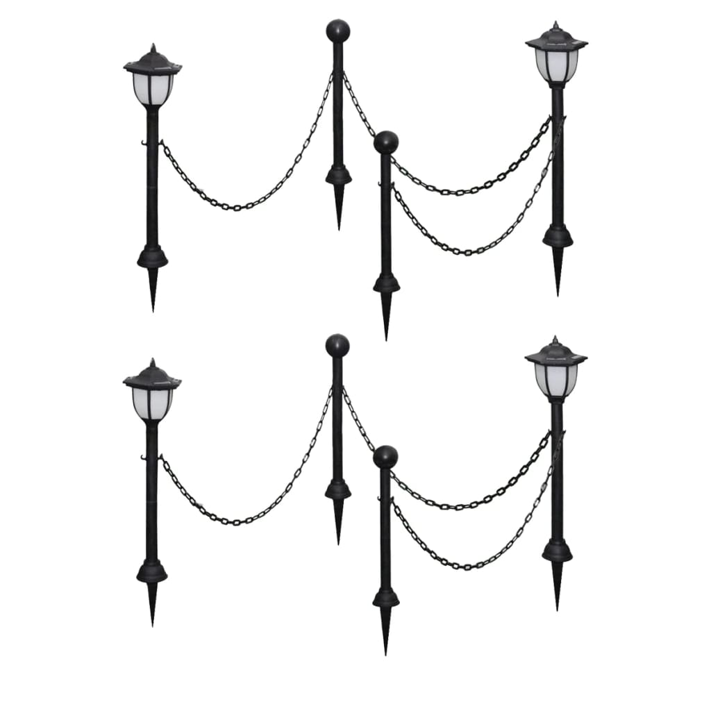 Solar Lights 4 Pcs With Chain Fence And Poles Outdoor Lighting Accessories