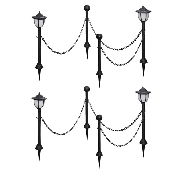 Solar Lights 4 Pcs With Chain Fence And Poles Outdoor Lighting Accessories