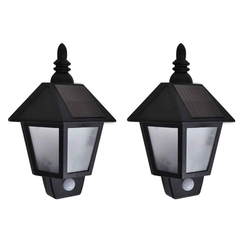 Solar Wall Lamps 2 Pcs With Motion Sensor Black Landscape & Walkway Lights