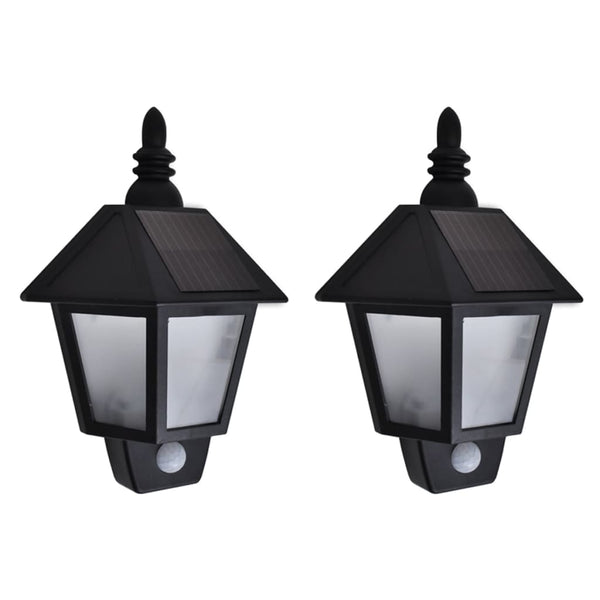 Solar Wall Lamps 2 Pcs With Motion Sensor Black Landscape & Walkway Lights