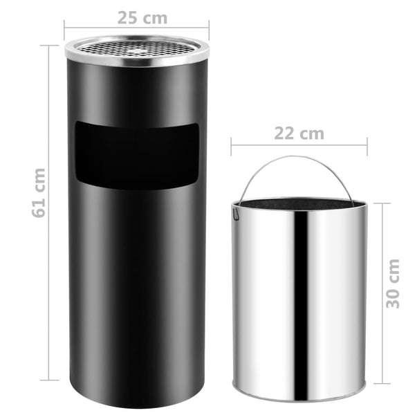 Vidaxl Ashtray Dustbin Hotel 30 L Steel Black Ashtrays