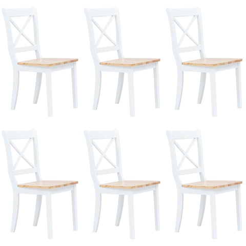 6 Pcs White And Light Wood Solid Rubber Dining Chairs