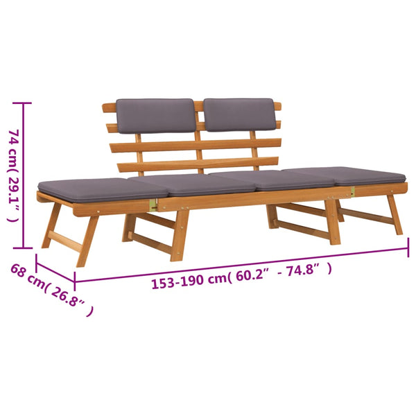 2 In 1 Garden Daybed With Cushion 190 Cm Solid Acacia Wood Patio Chairs