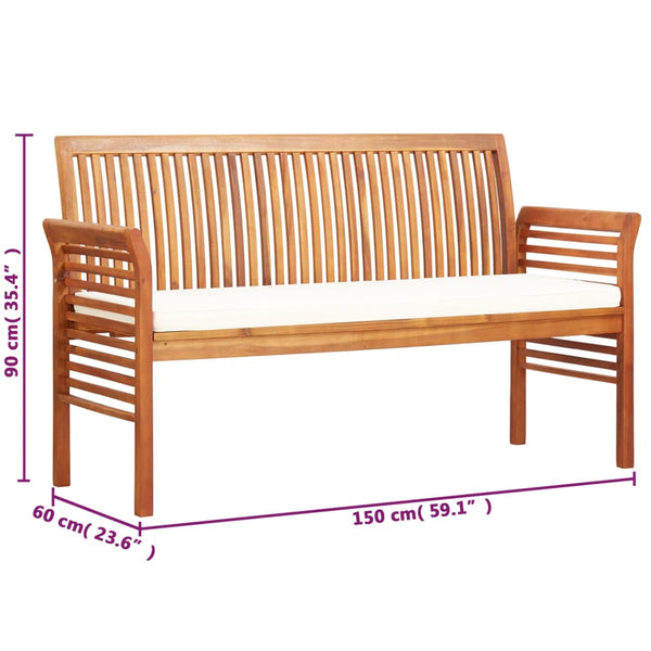 Vidaxl 3 Seater Garden Bench With Cushion 150 Cm Solid Acacia Wood Patio Benches