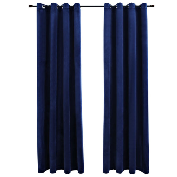 Blackout Curtains With Rings 2 Pcs Velvet Dark Blue 140X225 Cm
