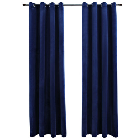 Blackout Curtains With Rings 2 Pcs Velvet Dark Blue 140X245 Cm