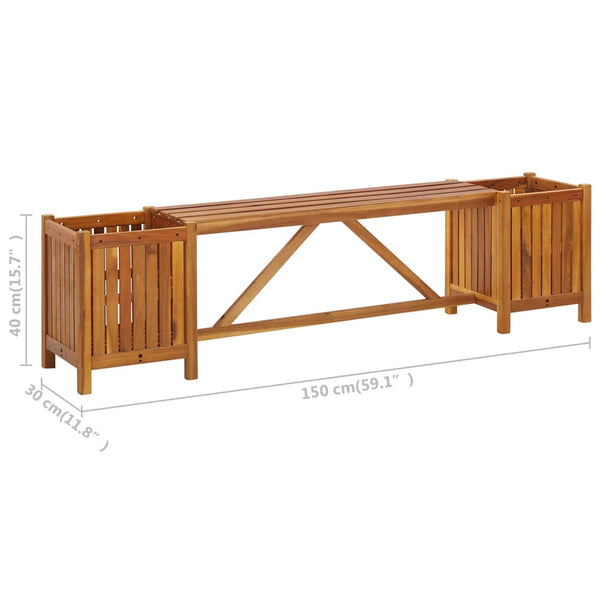 Garden Bench With 2 Planters 150X30x40 Cm Solid Acacia Wood Patio Benches