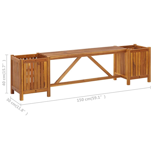 Garden Bench With 2 Planters 150X30x40 Cm Solid Acacia Wood Patio Benches