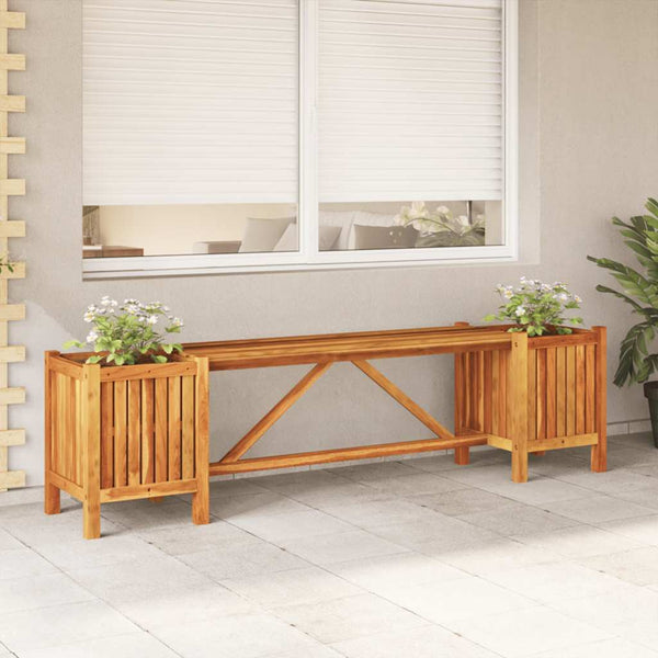 Garden Bench With 2 Planters 150X30x40 Cm Solid Acacia Wood Patio Benches