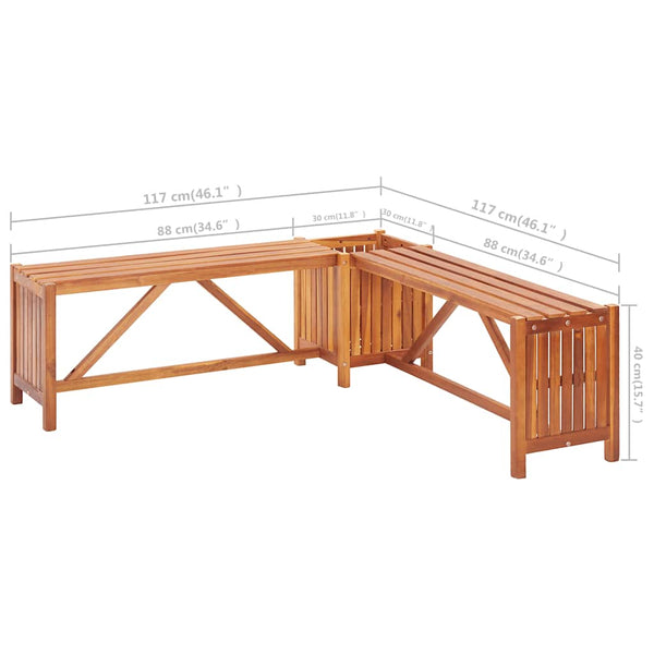Vidaxl Garden Corner Bench With Planter 117X117x40 Cm Solid Acacia Wood Patio Benches