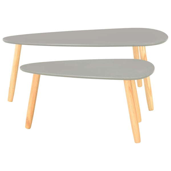 2 Pcs Grey Solid Pinewood Coffee Tables