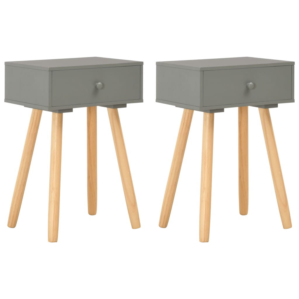 2 Pcs Grey Solid Pinewood Bedside Tables