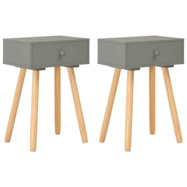 2 Pcs Grey Solid Pinewood Bedside Tables