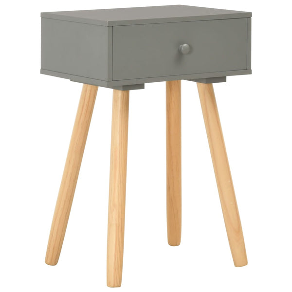 2 Pcs Grey Solid Pinewood Bedside Tables