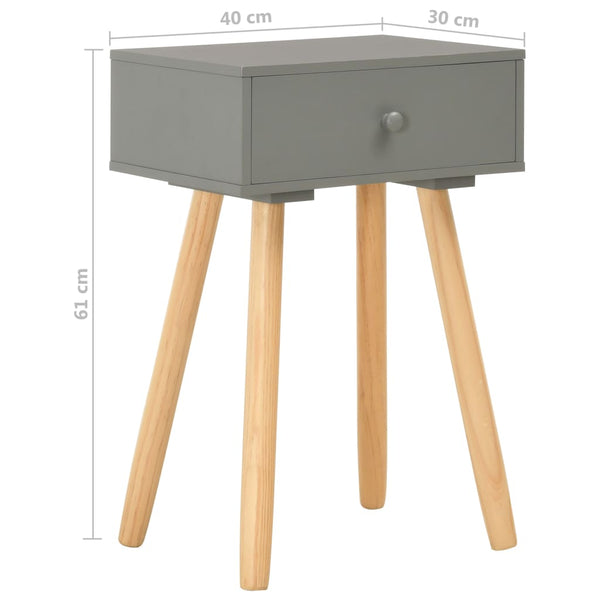 2 Pcs Grey Solid Pinewood Bedside Tables