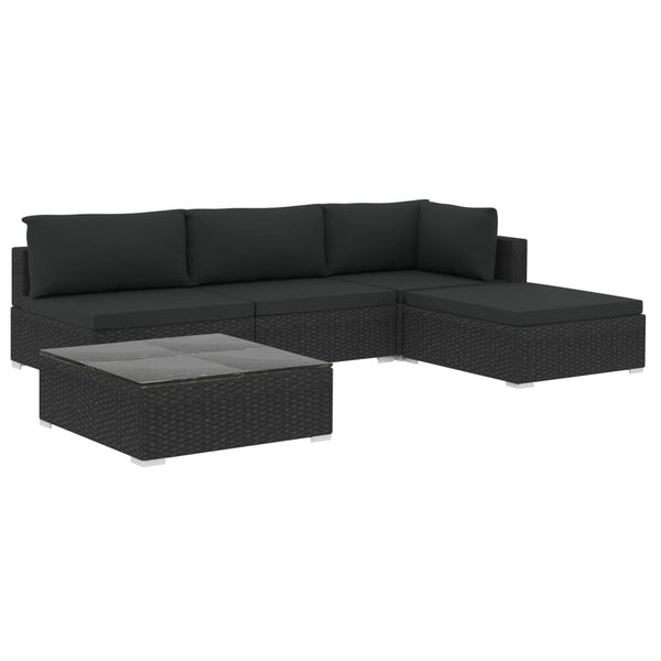 Vidaxl 5 Piece Garden Lounge Set With Cushions Poly Rattan Black Loungers
