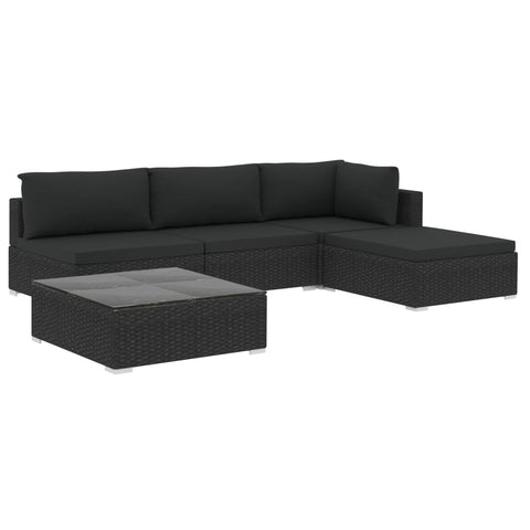Vidaxl 5 Piece Garden Lounge Set With Cushions Poly Rattan Black Loungers