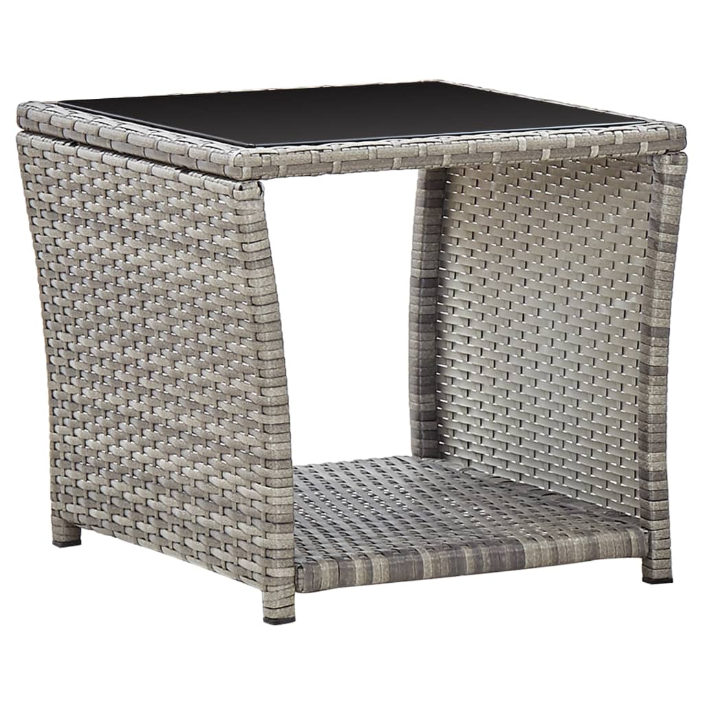 Coffee Table Grey 45X45x40 Cm Poly Rattan And Glass