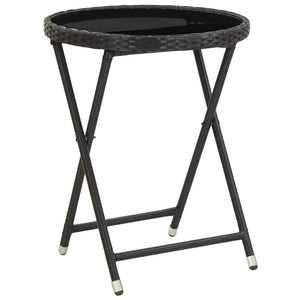 Tea Table Black 60 Cm Poly Rattan And Tempered Glass