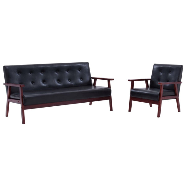 Sofa Set 2 Piece Black Faux Leather Sofas Armchairs & Couches