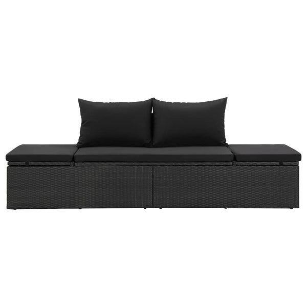 Sun Bed With Cushions Poly Rattan Black