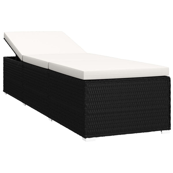Vidaxl Sun Lounger With Cushion And Tea Table Poly Rattan Cream White Loungers