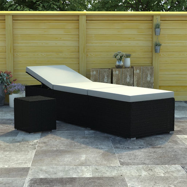 Vidaxl Sun Lounger With Cushion And Tea Table Poly Rattan Cream White Loungers