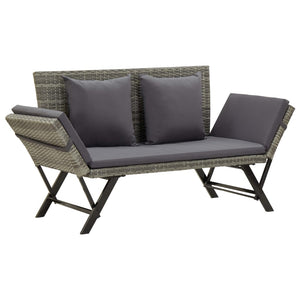 Garden Bench With Cushions 176 Cm Grey Poly Rattan