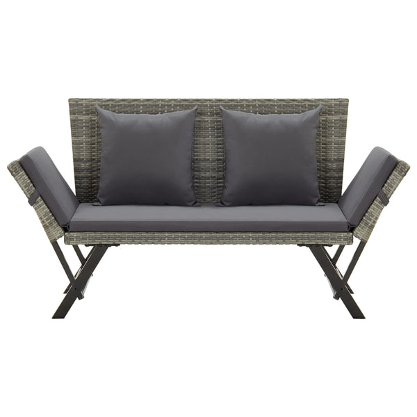 Garden Bench With Cushions 176 Cm Grey Poly Rattan