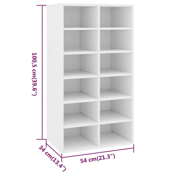 Shoe Rack White 54X34x100.5 Cm Engineered Wood Shoe Racks