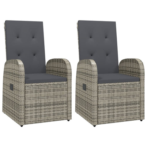 Reclining Garden Chairs 2 Pcs With Cushions Poly Rattan Grey