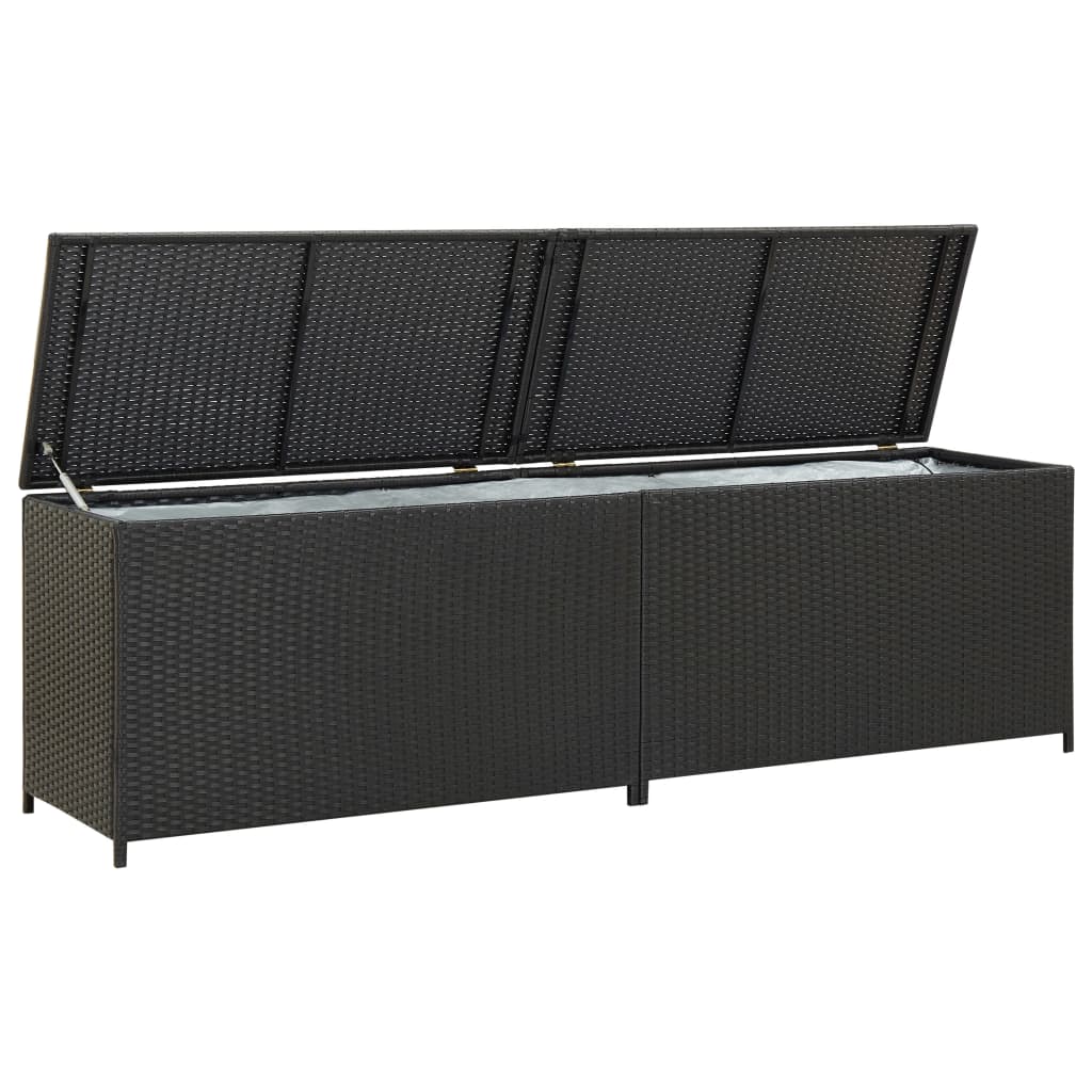 Garden Storage Box Poly Rattan 200X50x60 Cm Black Storage Deck Boxes