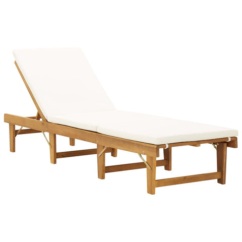 Loungers Folding Sun Lounger With Cushion Solid Acacia Wood